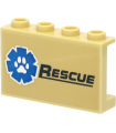 Tan Panel 1 x 4 x 2 with Side Supports - Hollow Studs with Paw Print and 'RESCUE' Pattern (Sticker) - Set 60307