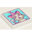 White Tile 2 x 2 with Groove with Cat Wearing Party Hat Drawing Pattern