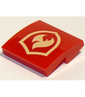 Red Slope, Curved 2 x 2 with Tan Fire Flame and Shield Pattern