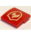 Red Slope, Curved 2 x 2 with Tan Fire Flame and Shield Pattern