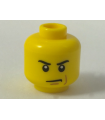 Yellow Minifigure, Head Male Angry Eyebrows and Scowl, Reddish Brown Left Cheek Line Pattern - Hollow Stud