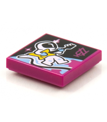 Magenta Tile 2 x 2 with Groove with BeatBit Album Cover - Astronaut Playing Guitar Pattern