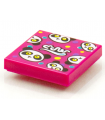 Magenta Tile 2 x 2 with Groove with BeatBit Album Cover - Pandas and Polka Dots Pattern