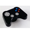 Black Minifigure, Utensil Video Game Controller with Silver Controls, Blue and Red Buttons Pattern