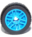Dark Azure Wheel 14mm D. x 9.9mm with Center Groove, Fake Bolts and 6 Spokes with Black Tire 21 X 9.9