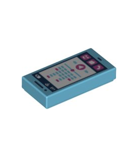 Medium Azure Tile 1 x 2 with Groove with Smartphone, Phone, Speech Bubble, Note, Play Button, Signal and Battery Pattern