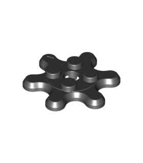 Black Plate, Round 2 x 2 with 6 Gear Teeth / Flower Petals