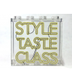 Trans-Clear Panel 1 x 4 x 3 with Side Supports - Hollow Studs with 'STYLE TASTE CLASS' Neon Sign Pattern