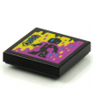 Black Tile 2 x 2 with Groove with BeatBit Album Cover - Black Minifigure in Yellow and Purple Splotches Pattern