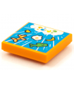 Orange Tile 2 x 2 with Groove with BeatBit Album Cover - Raining Fish, Banana, Balloon Animal and Egg Pattern