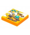 Orange Tile 2 x 2 with Groove with BeatBit Album Cover - Pirate Firing Cannon Pattern