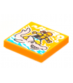 Orange Tile 2 x 2 with Groove with BeatBit Album Cover - Pirate Surfing on Hammerhead Shark Pattern