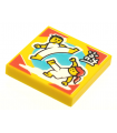 Yellow Tile 2 x 2 with Groove with BeatBit Album Cover - Two Minifigures Dancing Capoeira Pattern