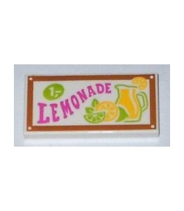 White Tile 2 x 4 with 'LEMONADE' Pattern