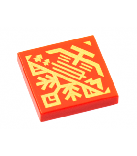 Red Tile 2 x 2 with Groove with Gold Temple, Trees, and Hills Logo Pattern