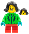 Child Girl, Bright Green Jacket, Black Hair, Red Short Legs