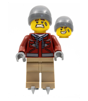 Man, Dark Red Jacket, Dark Tan Legs, Dark Bluish Gray Beanie, Ice Stakes