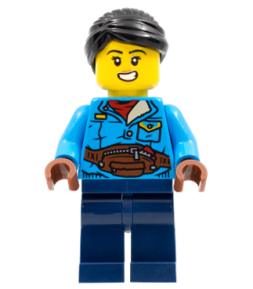 Woman, Black Hair, Dark Azure Jacket, Dark Blue Legs