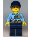 Police - Female, Bright Light Blue Shirt with Badge and Radio, Dark Blue Legs, Dark Blue Cap with Dark Orange Ponytail, Freckles