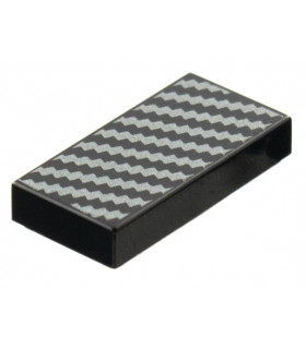 Black Tile 1 x 2 with Groove with Silver Diagonal Zigzag Lines Pattern