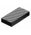 Black Tile 1 x 2 with Groove with Silver Diagonal Zigzag Lines Pattern