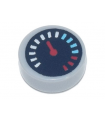 Light Bluish Gray Tile, Round 1 x 1 with Black Gauge with Red Pointer and White, Medium Azure, and Red Tick Marks Pattern