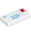 White Tile 1 x 2 with Groove with Dark Azure Lines and Red Rectangle Pattern (Mail Envelope with Stamp and Return Address)
