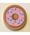Medium Nougat Tile, Round 1 x 1 with Donut / Doughnut with Bright Pink Frosting and Dark Azure and Dark Pink Sprinkles Pattern
