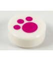 White Tile, Round 1 x 1 with Magenta Paw Print Pattern