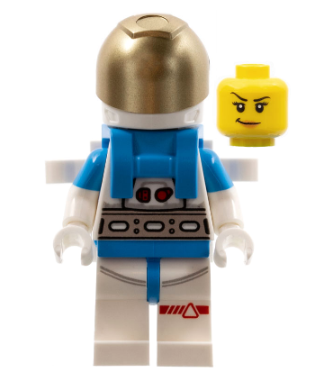 Lunar Research Astronaut - Female, White and Dark Azure Suit, White Helmet, Metallic Gold Visor, Backpack Clips, Smirk