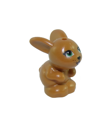 Medium Nougat Bunny / Rabbit, Friends, Sitting with Green Eyes, Black Nose and Mouth and Pink Tongue Pattern