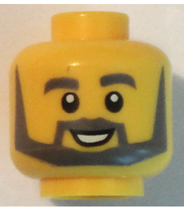 Yellow Minifigure, Head Beard with Thick Gray Eyebrows, Angular Beard, Open White Mouth, White Pupils Pattern - Hollow Stud