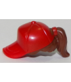 Reddish Brown Minifigure, Hair Combo, Hair with Hat, Ponytail with Red Ball Cap Pattern
