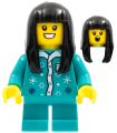 Child Girl, Dark Turquoise Pajamas, Long Black Hair, Short Legs