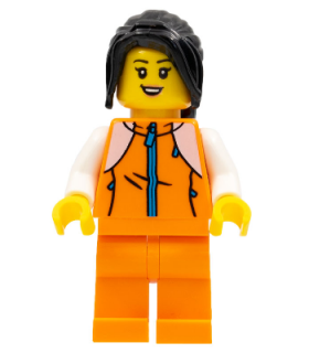 Woman, Orange Track Suit, Long Black Hair