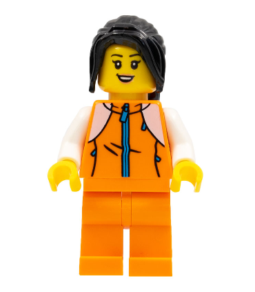 Woman, Orange Track Suit, Long Black Hair