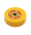 Pearl Gold Tile, Round 1 x 1 with Black and Gold Squares in Dark Orange Circle Pattern (Chinese Lucky Coin)