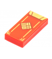 Red Tile 1 x 2 with Groove with Envelope with Gold Flap, Diamond, and Trim Pattern