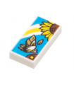 White Tile 1 x 2 with Groove with Sunflower and Seeds on Dark Azure Background Pattern