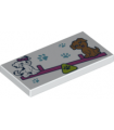 White Tile 2 x 4 with Paw Prints and 2 Dogs on Dark Pink Seesaw Pattern