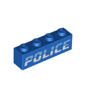 Blue Brick 1 x 4 with Bright Light Blue and White 'POLICE' Pattern