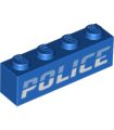 Blue Brick 1 x 4 with Bright Light Blue and White 'POLICE' Pattern