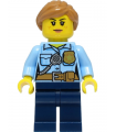 Police - City Officer Female, Bright Light Blue Shirt with Badge and Radio, Dark Blue Legs, Medium Nougat Hair