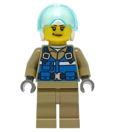 Wildlife Rescue Pilot - Female, Blue Vest, White Helmet, Dark Tan Legs, Smirk