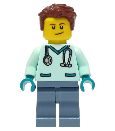 Wildlife Rescue Veterinarian - Male, Light Aqua Scrubs, Sand Blue Legs, Reddish Brown Hair