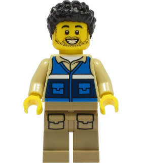 Wildlife Rescue Worker - Male, Blue Vest with 'RESCUE' Pattern on Back, Dark Tan Legs with Pockets, Black Hair