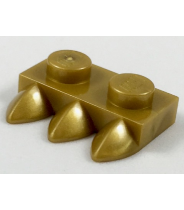 Pearl Gold Plate, Modified 1 x 2 with 3 Teeth