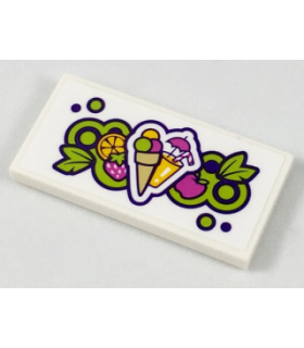 White Tile 2 x 4 with Fruit, Sorbet, and Tropical Drink Pattern (Sticker) - Set 41313