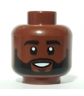 Reddish Brown Minifigure, Head Black Eyebrows and Beard, Open Mouth Smile Pattern - Hollow Stud