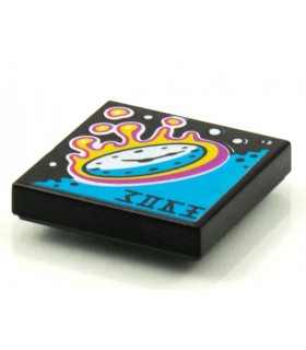 Black Tile 2 x 2 with Groove with BeatBit Album Cover - Clock Reentering Atmosphere Pattern